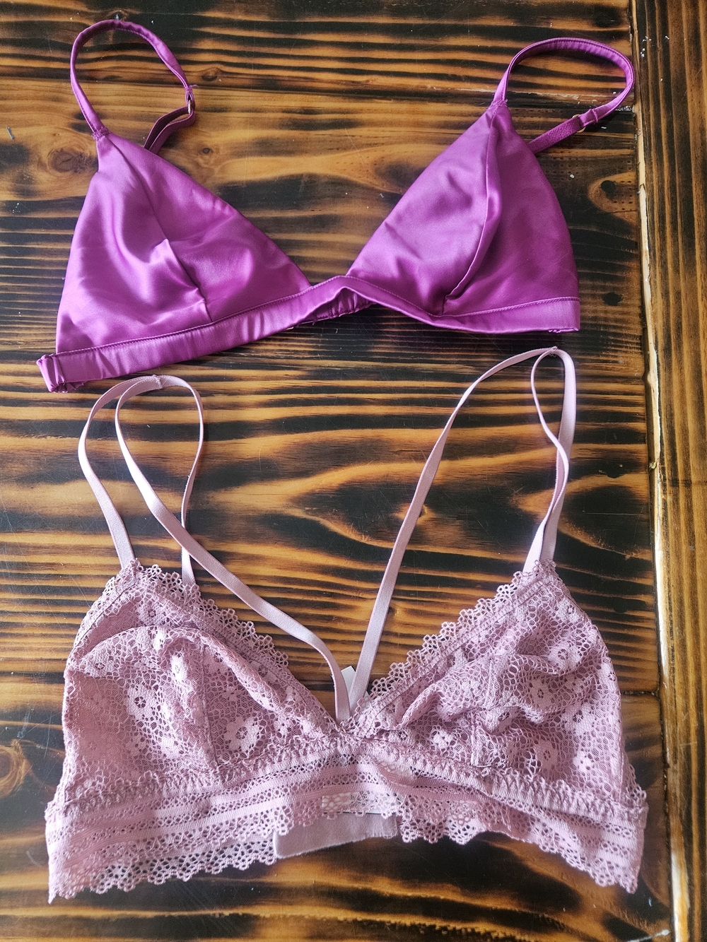 Victoria's Secret Satin and Lace Bralette Duo - Mauve & Dusty Rose